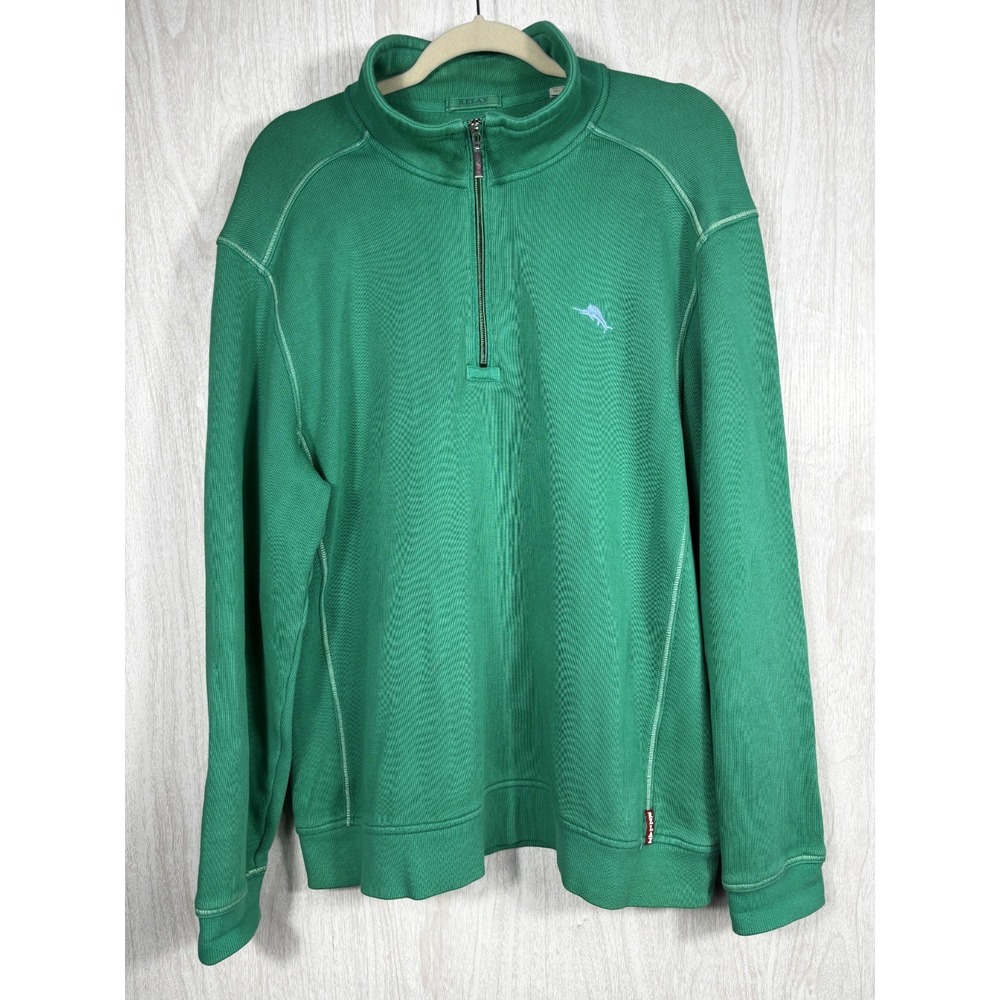 Tommy Bahama 1/4 Zip Sweater Mens XL Green Blue Heavy Knit Pullover‎ Coastal